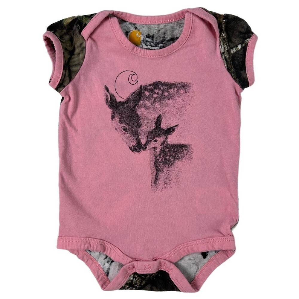 CARHARTT Pink Mossy Oak Hunting Deer Graphic Camo Sleeve Infant Girl Bodysuit 6M